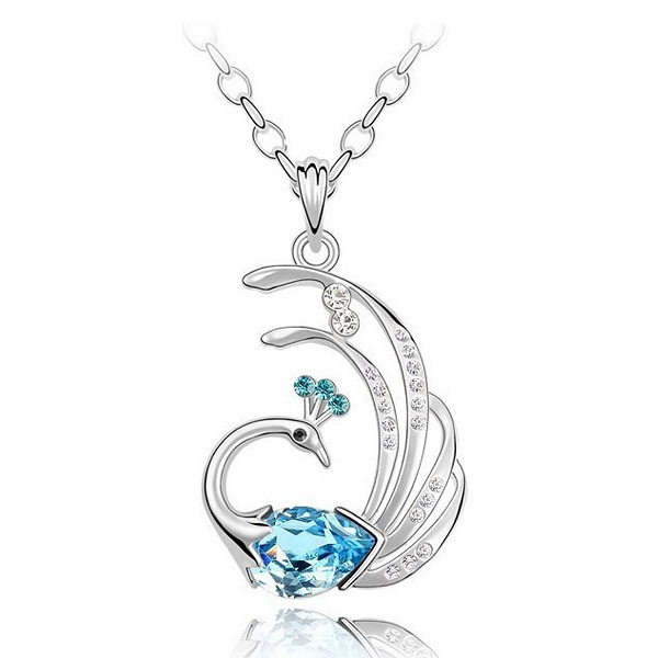 Shining Diva Genuine Austrian Crystal 18k White Gold Plated Peacock Pendant Necklace Gift