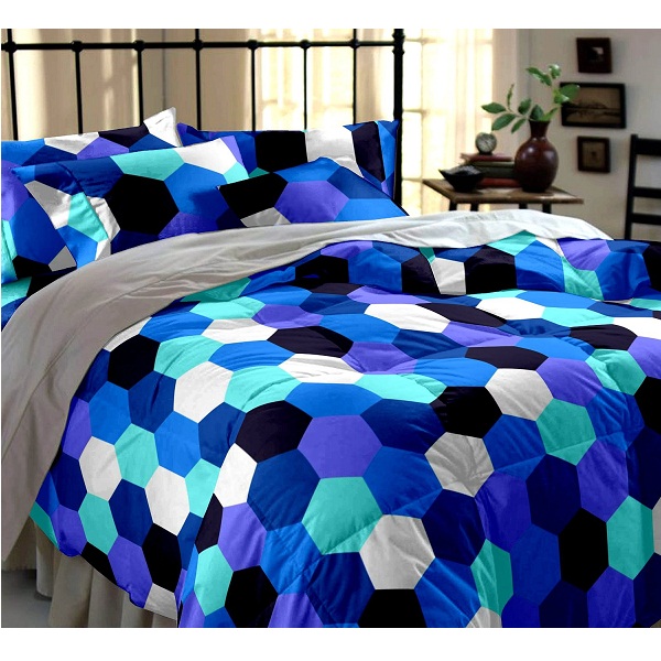 Dreamscape Cotton 144TC Blue Geometric Double Bedsheet with two Pillow Covers