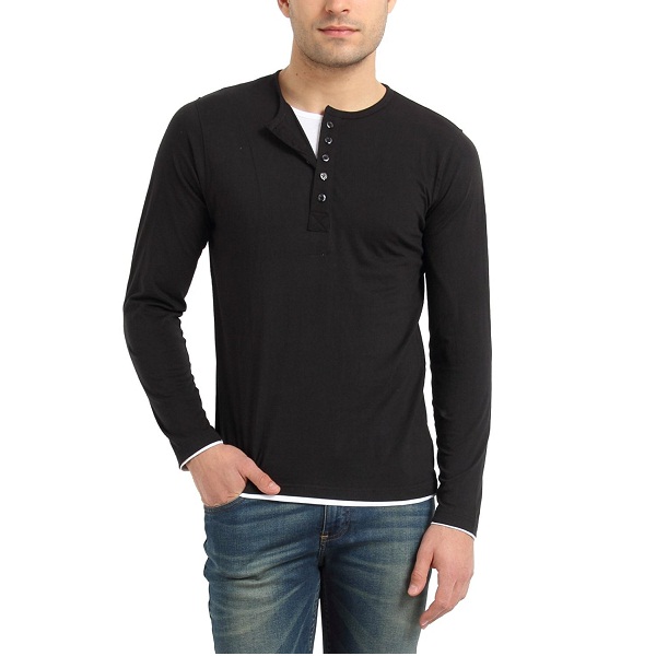 Zsolt Full sleeve Henley double layer style Mens cotton T shirt