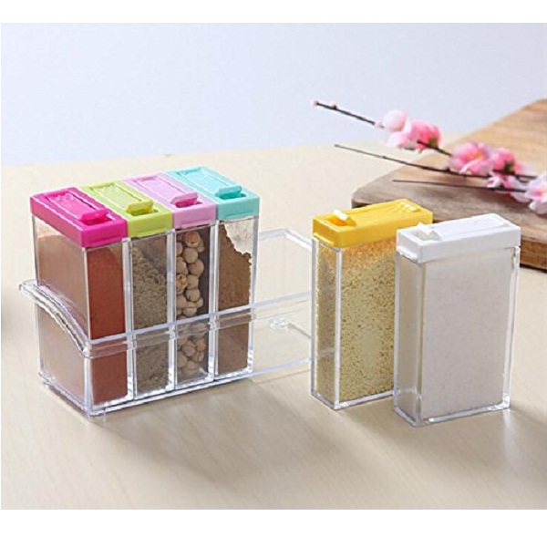 House of quirk Crystal Seasoning Box Pepper Salt Spice Rack Plastic 6 Box Kitchen See Through Storage Containers