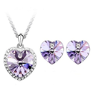 Shining Diva Silver Plated Purple Crystal Necklace Set for Women