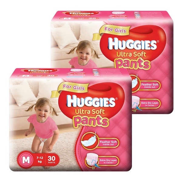 Huggies Pack Of 2 Ultra Soft Pants Medium Size Premium Diapers for Girls