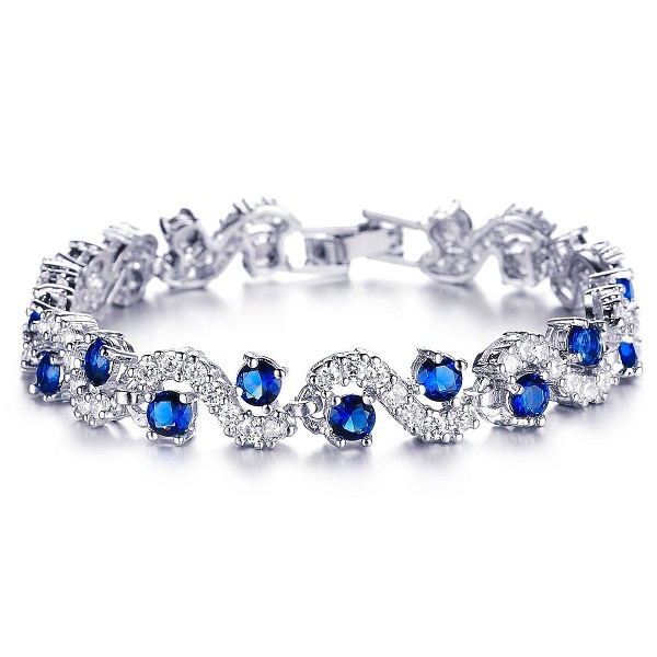 Yellow Chimes Rich Royal Blue Crystal High Grade Cz Chain Bracelet