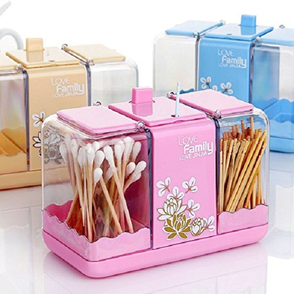 Shopos Toothpick Double Slider Cotton Swab Package Holder Storage Box