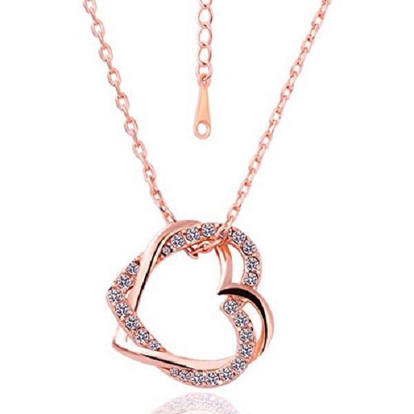 Embracing Hearts in Love 18K Rose Gold Plated Austrian Crystal Pendant