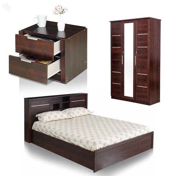 Royal Oak Bedroom Set with Queen Bed Wardrobe and Bedside Table