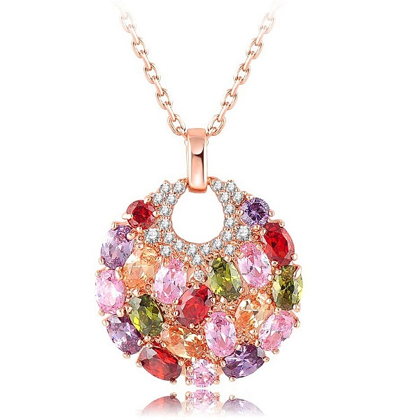 Yellow Chimes Swiss Zircon Rainbow colors Exquisite 16k Rose Gold Plated Pendant