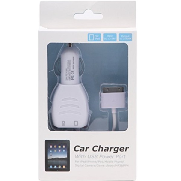 TEXET high quality dual output car Charger with dedicated 30 pin apple connector cable