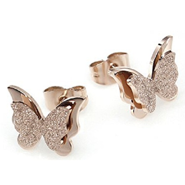 YELLOW CHIMES Charming Dual Butterfly Surgical Steel Rose Gold Stud Earrings