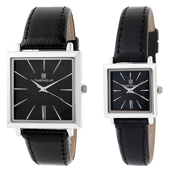 H Timewear Analog Black Dial Couple Watch