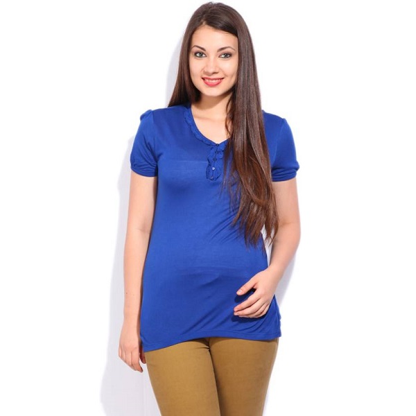 Cherokee Casual Short Sleeve Solid Womens Blue top