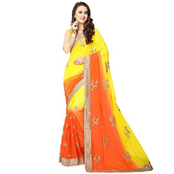 Womens Faux Georgette Ethnic Saree with blouse