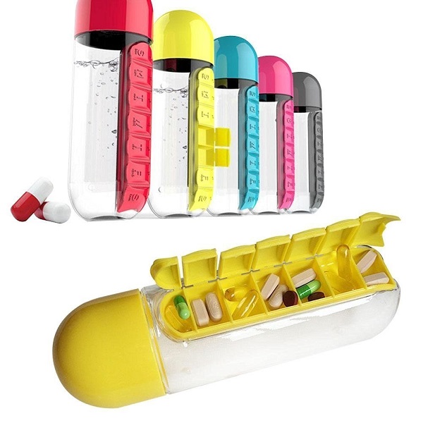 God Gift 2 in 1 Pill Box Organizer Portable Kit With Water Bottle