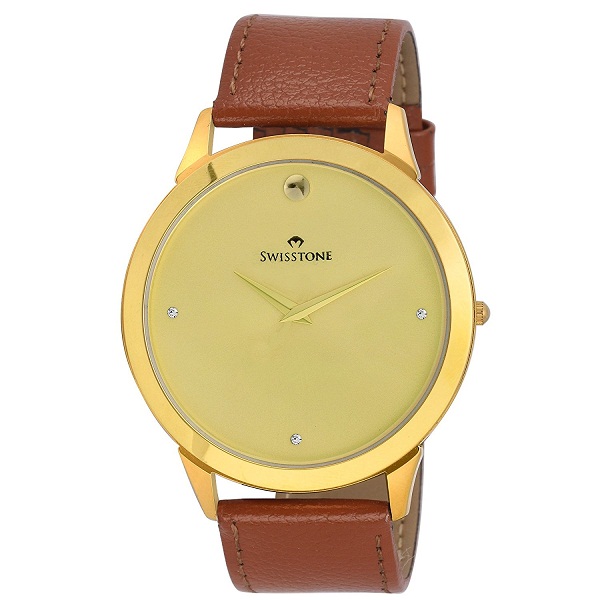 Swisstone Brown Leather Strap Slim Wrist Watch