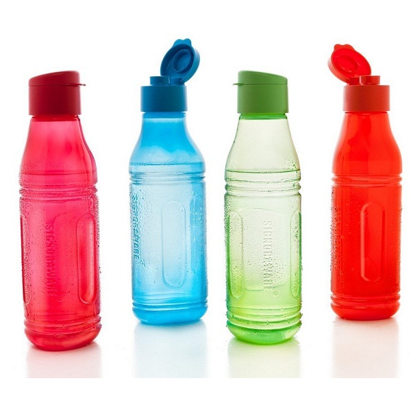 Signoraware Set of 4 Fliptop Aqua Triangle Plastic Water Bottle Set