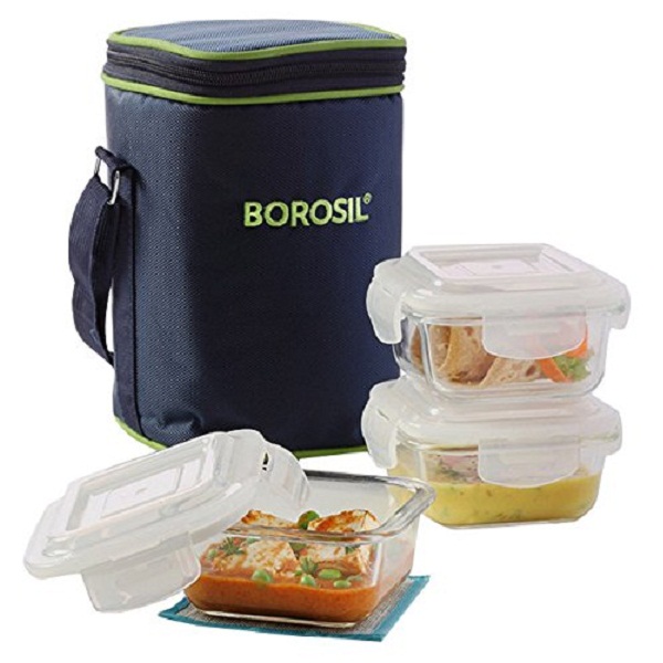 Borosil Klip N Store Microwavable Containers with Lunch Bag