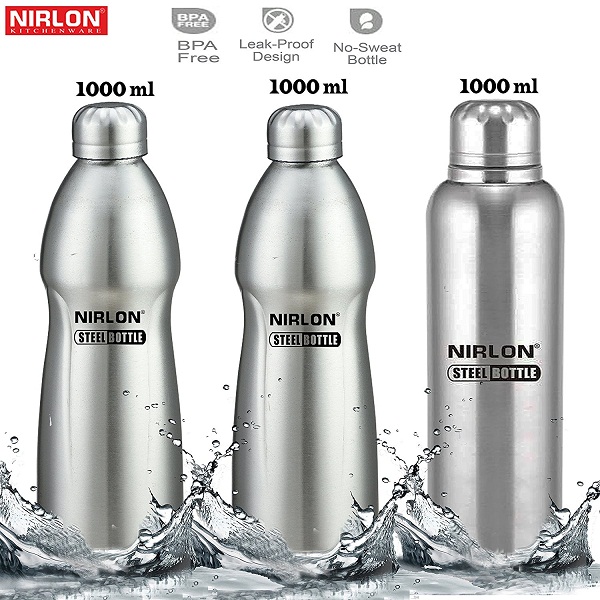 Nirlon Stainless Steel Water Bottle Set 3 Pieces