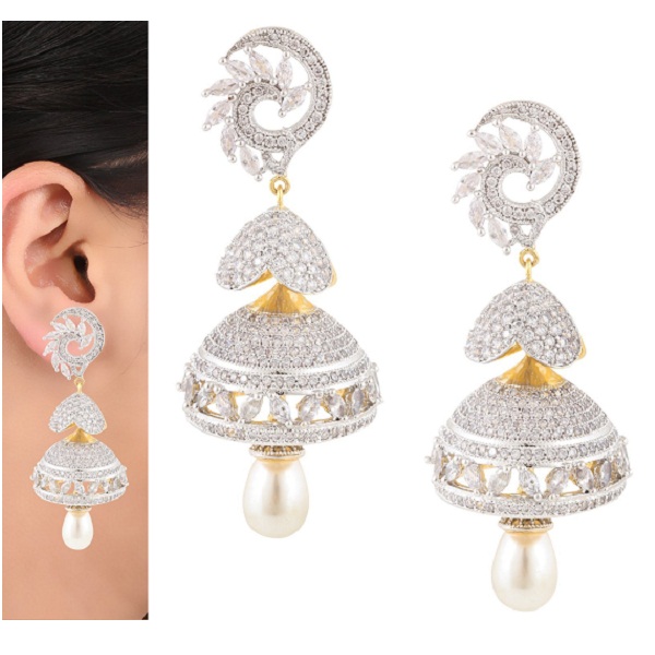 Swasti Jewels American Diamond CZ Fashion Jewellery Traditional Jhumki Earrings