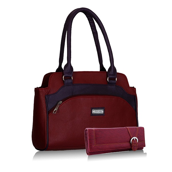 Fantosy women maroon and purple handbag and wallet