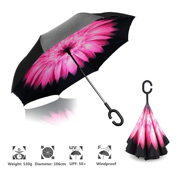Vetci Black Pink Daisy Folding Umbrella