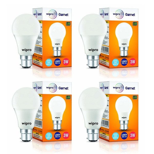Wipro Garnet Base B22 3 Watt LED Bulb Pack of 4