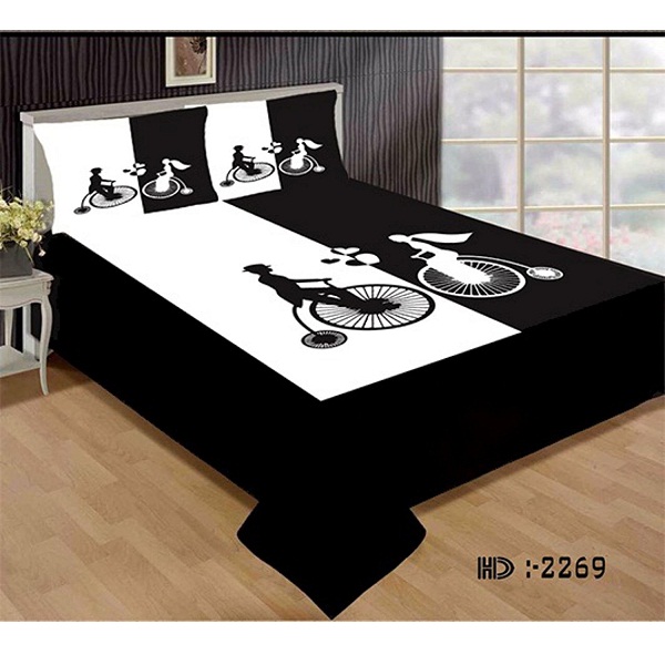Cycle Symbol Double Bedsheet With Pillow Covers