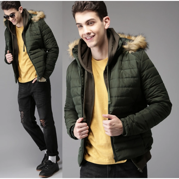 HERE And NOW Olive Green Solid Parka