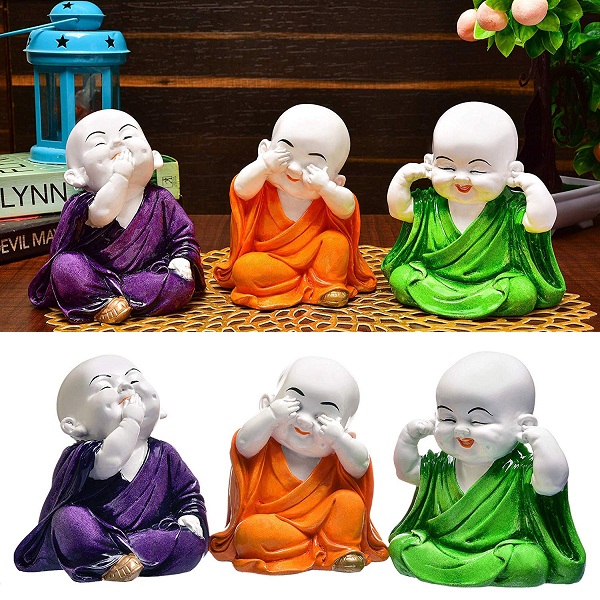 RJKART Handcrafted 3Pcs Laughing Baby Buddha Polyresin Showpiece