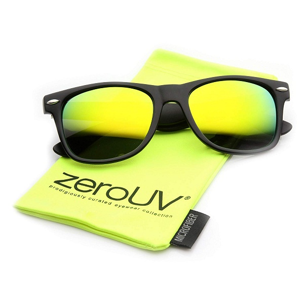 zeroUV Retro Matte Black Horned Rim Flash Colored Lens Sunglasses