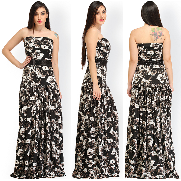 Klick2Style Black Floral A Line Dress For Women