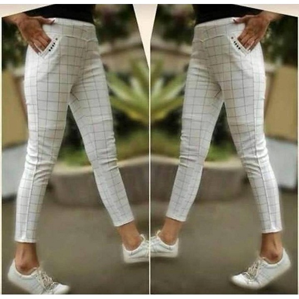 Seller Imported White Color Checks Stretchable Pants