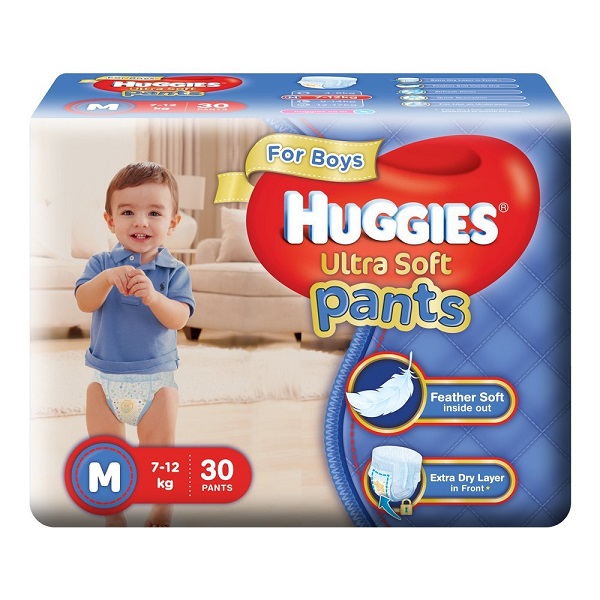 Huggies Ultra Soft Pants Medium Size Premium Diapers for Boys 30 Count